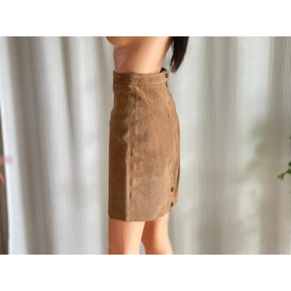 Vintage 90s Global Identity Leather London Tan Brown‎ Suede Mini Skirt Size 3/4 - Picture 5 of 9
